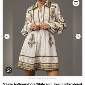 Maeve White Dress with Olive & Gold Embroidery